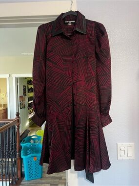 Karl Lagerfeld Black & Burgundy Geometric Long-Sleeve Dress